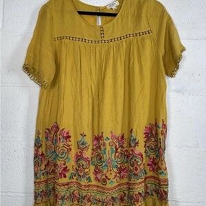 Mustard Embroidered Boho Tunic Dress